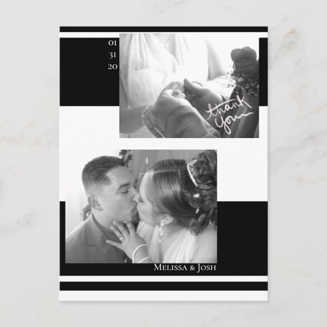 Minimalistische Streifen Schwarz-Weiß-Hochzeit Postkarte (Vorderseite)