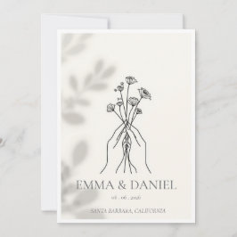 Minimalistische Strichzeichnung Hände halten Blume Einladung