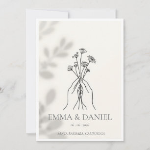 Minimalistische Strichzeichnung Hände halten Blume Einladung