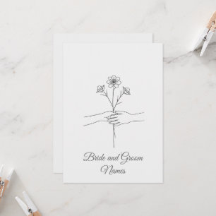 Minimalistische Strichzeichnung Hände halten Blume Einladung