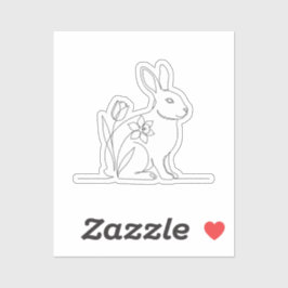 Minimalistische Strichzeichnung Hase und florale O Aufkleber