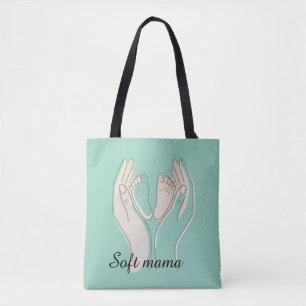 Minimalistische Strichzeichnung Mutter Hände und B Tasche