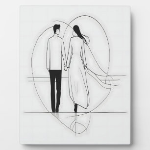 Minimalistische Strichzeichnung Romantisches Paar, Fotoplatte