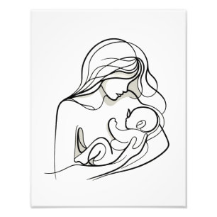 Minimalistische Strichzeichnung von Mutter und Bab Fotodruck