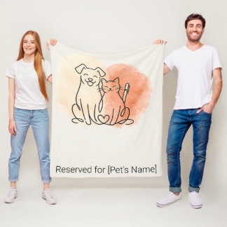 Minimalistische Strichzeichnungen von Hund und Kat Fleecedecke