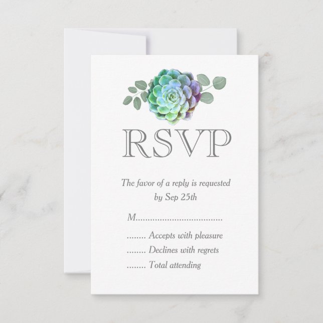 Minimalistische Succules Wedding RSVP Cards Karte (Vorderseite)