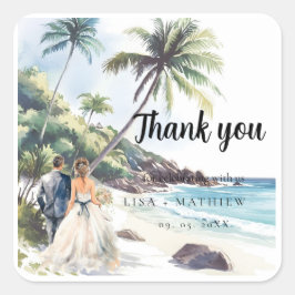 Minimalistische Summer Beach Hochzeit in Urlaubsor Quadratischer Aufkleber