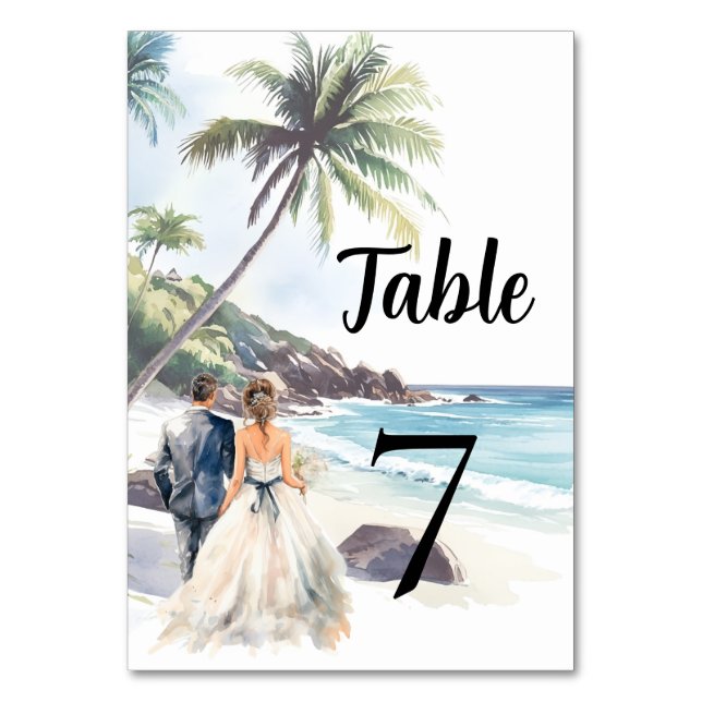 Minimalistische Summer Beach Hochzeit in Urlaubsor Tischnummer (Vorderseite)