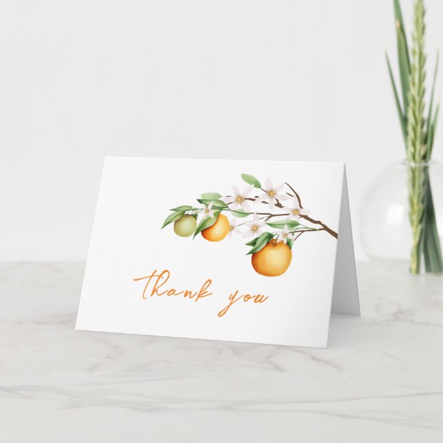 Minimalistische Summer Orange Citrus Baby Dusche Dankeskarte (Vorderseite)