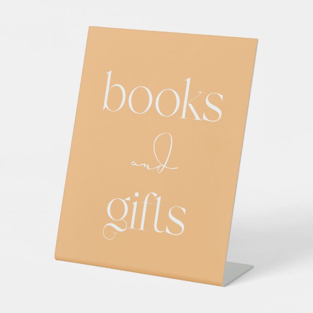 Minimalistische süße Orangenbücher und -geschenke Sockelschild (Vorderseite)