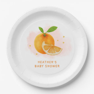 Minimalistische Sweet Orange Citrus Baby Dusche Pappteller