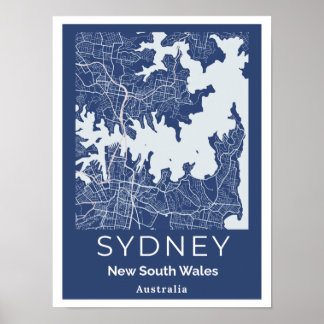 Minimalistische Sydney Map | Moderne blaue Grau-Wa Poster