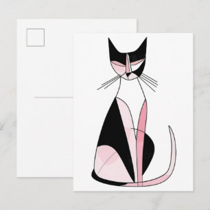 Minimalistische symmetrische Katzzeichnung Postkarte