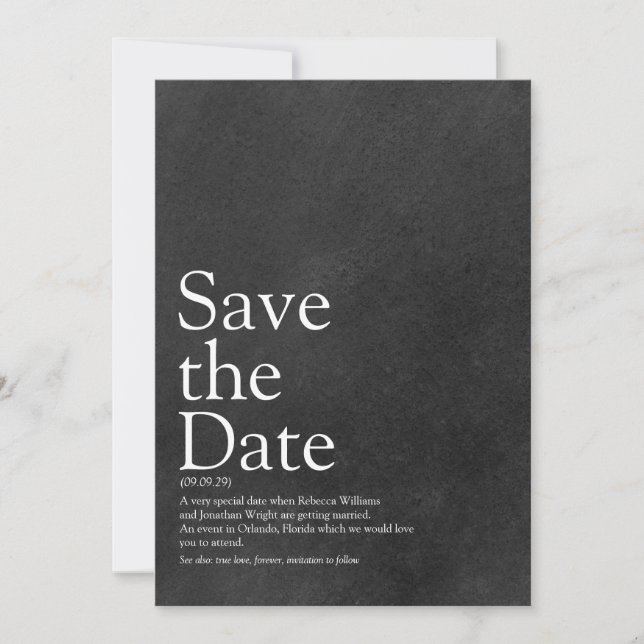 Minimalistische Tafel-Hochzeitseinladungs-Definiti Save The Date (Vorderseite)
