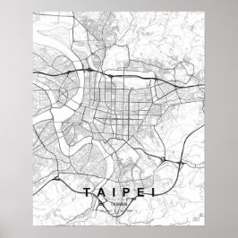 Minimalistische Taipei-Karte (Schwarz & Weiß) Poster
