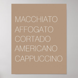 Minimalistische Tan- und Weißkaffee-Typen Poster