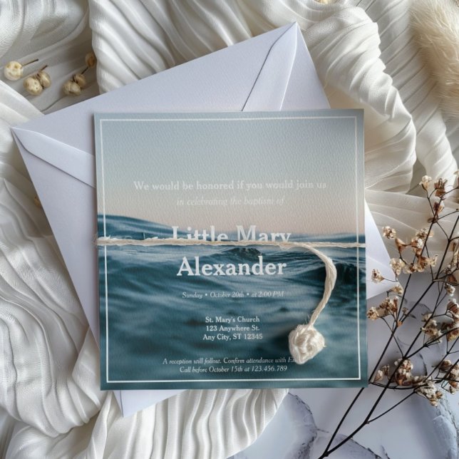 Minimalistische Taufe am Blauen Ozean Christening Einladung (Von Creator hochgeladen)