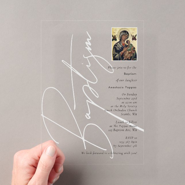Minimalistische Taufe Christi griechisch-orthodox Acryleinladungen (Insitu (Handheld))