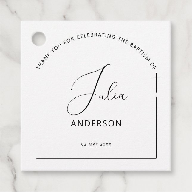 Minimalistische Taufe Geschenkanhänger (Vorderseite)