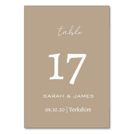 Minimalistische Taupe Script Wedding Personalisier Tischnummer