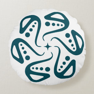 Minimalistische Teal-Oktopus-Tentakel-Mandala-Kuns Rundes Kissen