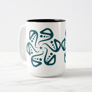 Minimalistische Teal-Oktopus-Tentakel-Mandala-Kuns Zweifarbige Tasse