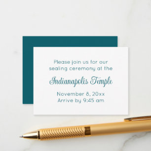 Minimalistische Teal-Schrift Tempel-Siegelungs-Ein Begleitkarte