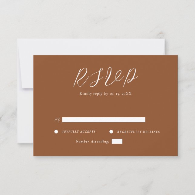 Minimalistische Terra Cotta & White Simple Wedding RSVP Karte (Vorderseite)
