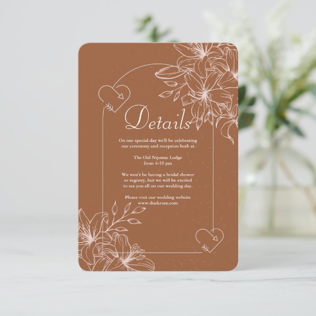 Minimalistische Terracotta boho Burnt Orange Hochz Begleitkarte (Stehend Vorderseite)