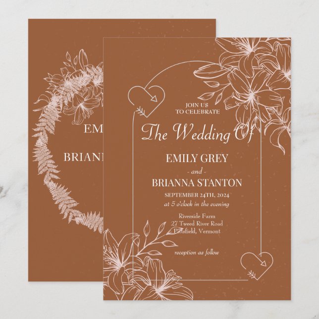 Minimalistische Terracotta boho Burnt Orange Weddi Einladung (Vorne/Hinten)