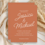 Minimalistische Terracotta Cream Script Wedding Einladung<br><div class="desc">Diese moderne Terracotta Hochzeitseinladung bietet eine stilvolle Mischung aus Wärme und Minimalismus. Dieses elegante, weiße Drehbuch und eine einfache Typografie auf einem kühnen, erdigen Hintergrund sind perfekt für Hochzeiten im Boho-, Herbst-, Rustikal- oder Wüstenstil. Das saubere Layout und der anpassbare Text machen es ideal für Paare, die eine frische, moderne...</div>