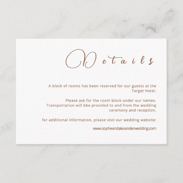 Minimalistische Terracotta-Hochzeitskarte Begleitkarte (Vorderseite)