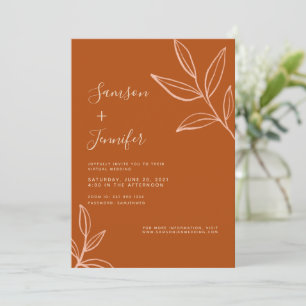Minimalistische Terracotta mit Blätter Virtual Wed Einladung