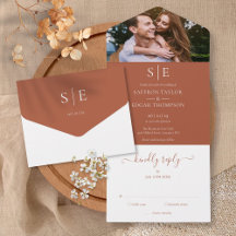 Minimalistische Terracotta Monogram Foto Wedding