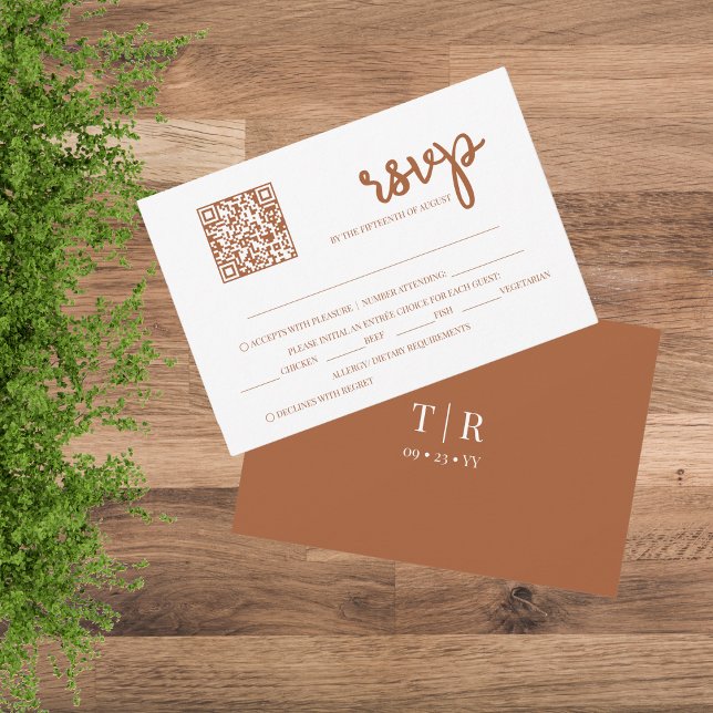 Minimalistische Terracotta QR Hochzeit RSVP Karte (Von Creator hochgeladen)