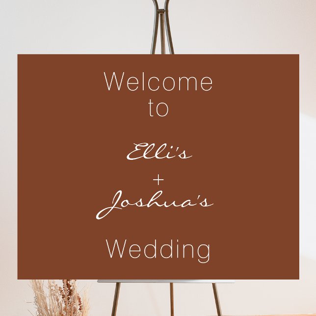 Minimalistische Terracotta Wedding Willkommenszeic Fotodruck (Terracotta colored minimalist wedding welcome sign.)