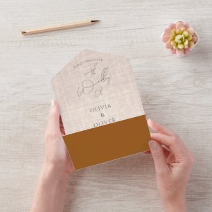 Minimalistische Terrakotta-Attrappe aus Leinen QR- All In One Einladung