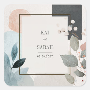 Minimalistische Terrakotta Blaue Geometrische Blat Quadratischer Aufkleber