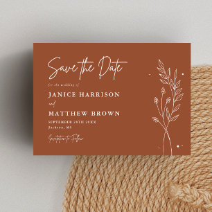 Minimalistische Terrakotta-Braunorange-Boho-Hochze Save The Date