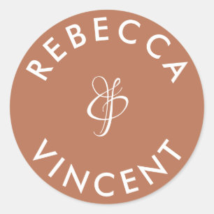 Minimalistische Terrakotta-Hochzeit Personalisiert Runder Aufkleber
