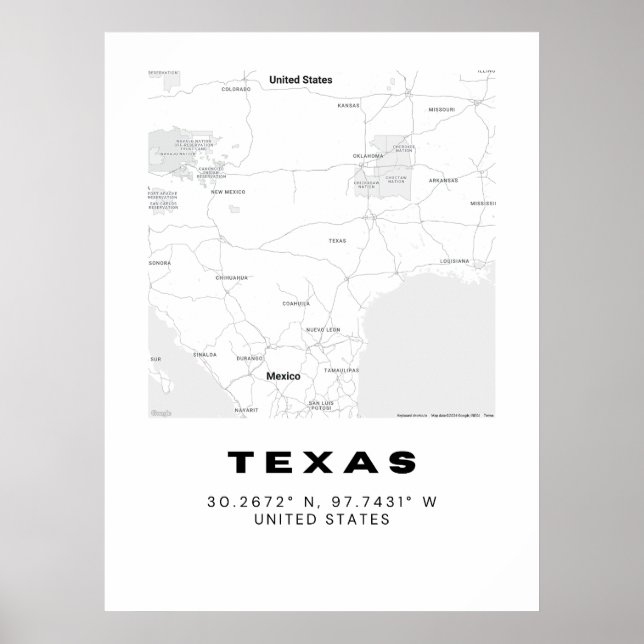Minimalistische Texas Map Art Poster (Vorne)