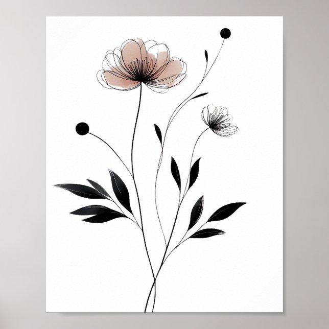 Minimalistische Tinte Blume Abstrakte Florenz Kuns Poster (Vorne)