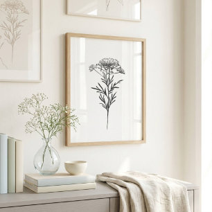 Minimalistische Tintenblumenzeichnung in Schwarz Poster