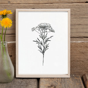 Minimalistische Tintenblumenzeichnung in Schwarz Poster