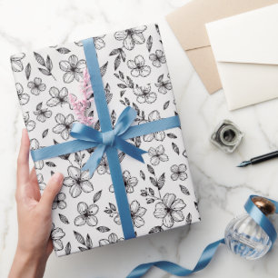 Minimalistische Tintenschriftblumen auf Weiß Geschenkpapier