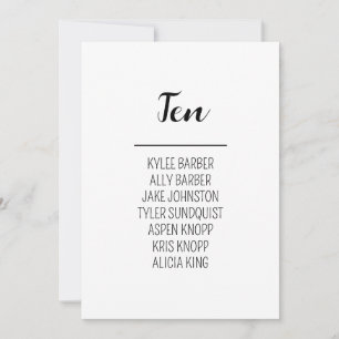 Minimalistische Tischnummer 10 Sitzplan