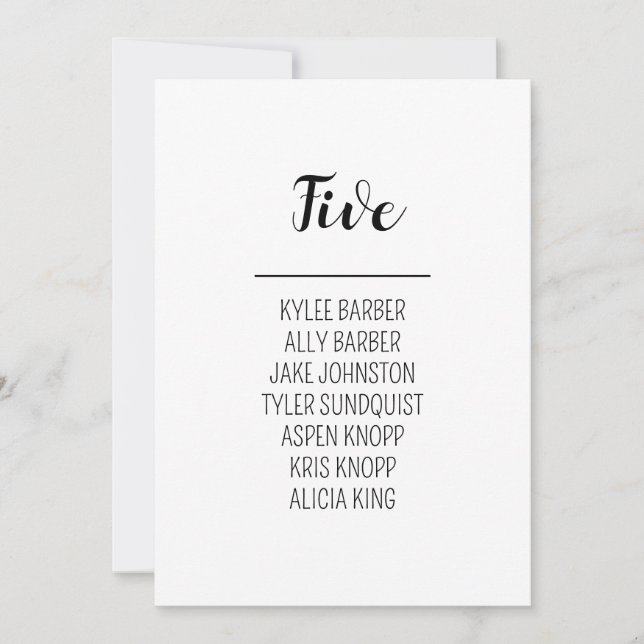 Minimalistische Tischnummer 5 Sitzplakette (Vorderseite)