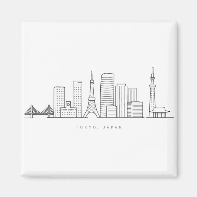 Minimalistische Tokyo-Skyline-Illustration Magnet (Vorne)