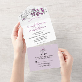 Minimalistische Top Lila Border Berry Leaf Wedding All In One Einladung