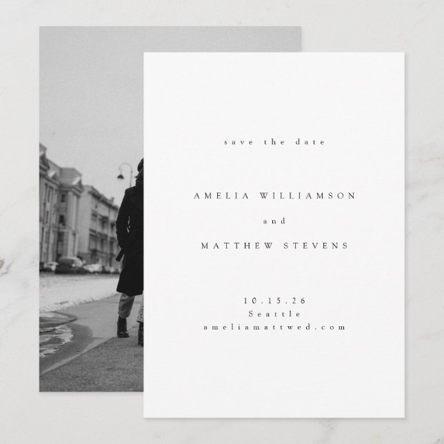 Minimalistische traditionelle Typografie-Foto Hoch Save The Date (Vorne/Hinten)